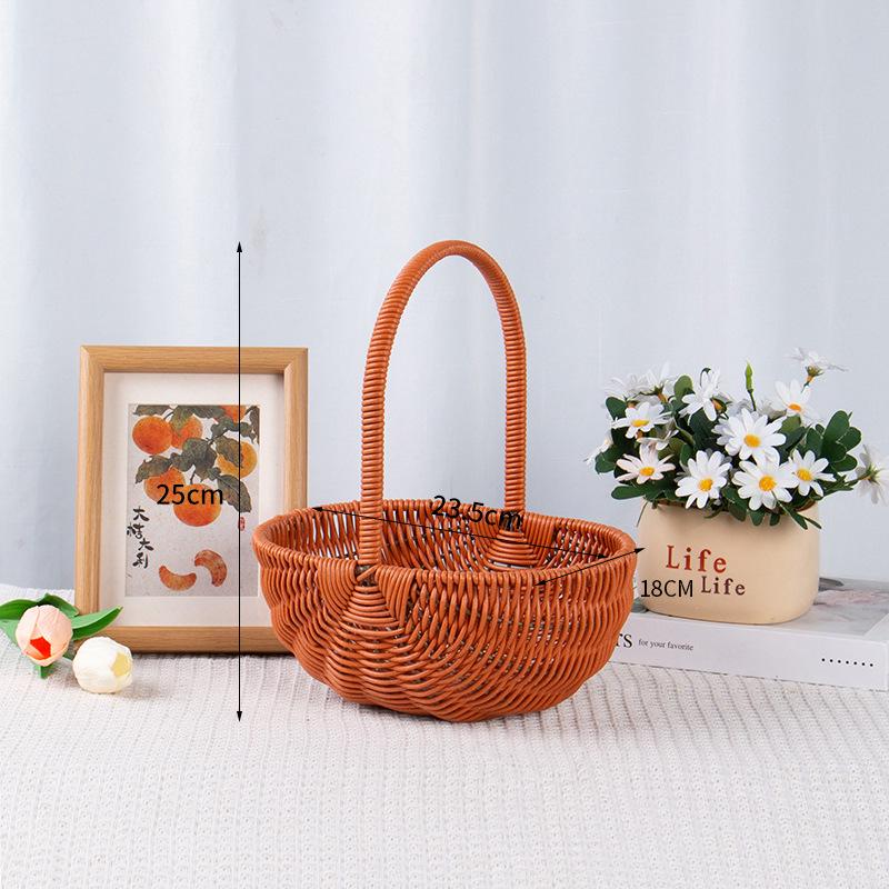 Pastoral Style Round Rattan Imitation Flower Basket - Decorative Handheld Barrel for Flower Arrangements and Gifts