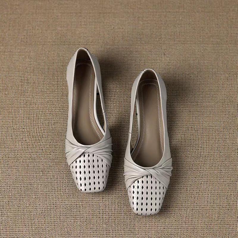 Single shoes breathable low-heeled bag head Roman sandals small fragrant hollow women's summer commuting soft-soled Mary Jane shoes