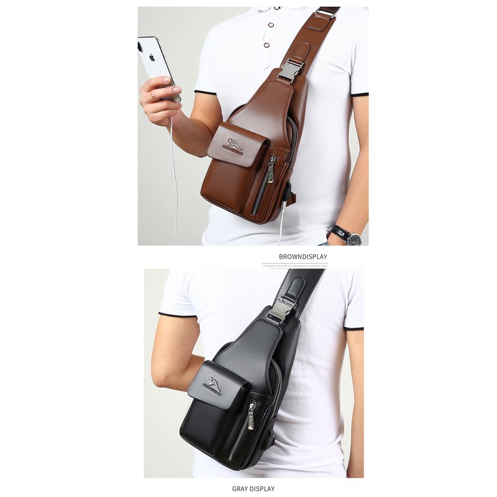 Men's Chest Bag USB One-shoulder Messenger Chest Bag Casual Fashion Bag Diagonal Backpack