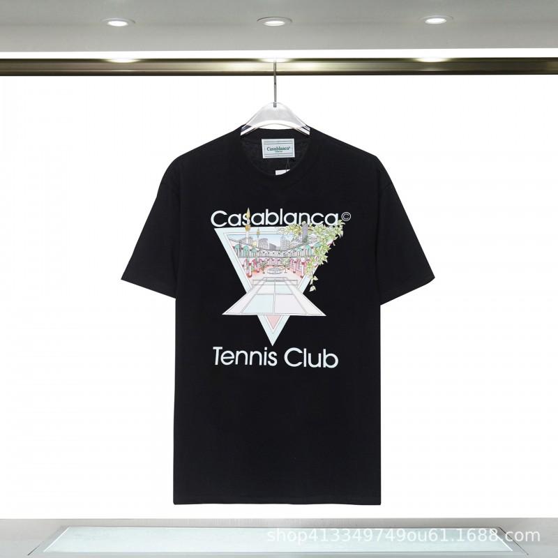 280g Double Yarn Cotton T-Shirt Couples Casablanca Castle Print Short Sleeve Round Neck Loose Fit