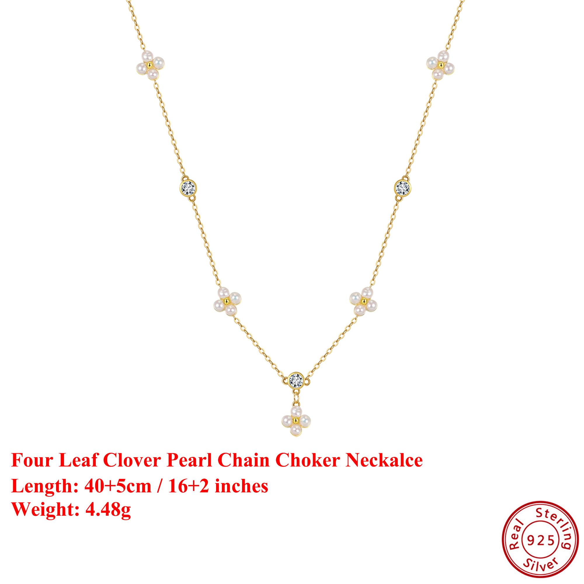 

EFFIE QUEEN S925 Silver Natural Pearls Flower Charms Necklace with Small Zircon Romantic Flower Pendant Choker Chain Gift GPN100