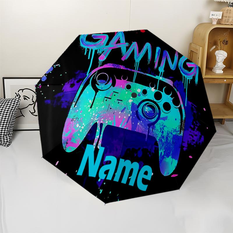 Custom Name Game Controller Theme Automatic Umbrella, Lightweight & Portable, 8 Rib, Perfect for Outdoor Travel, Birthdays, Christmas, Gifts.