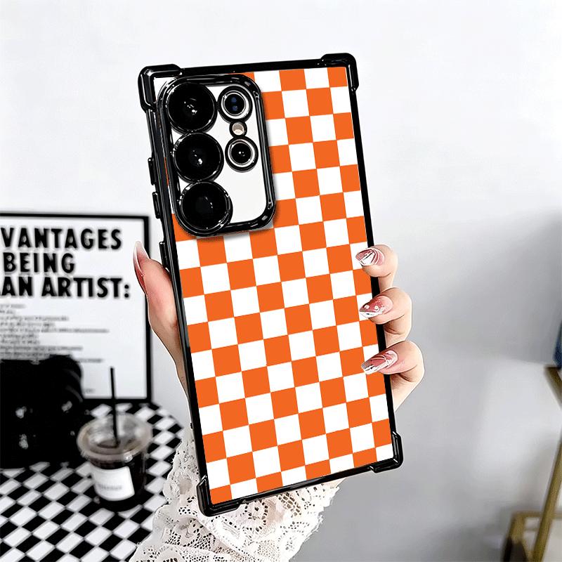 Retro Klassisches Schachbrett Gitter Beschichtung Handyhülle Für Samsung Galaxy S24 S25 FE S26 Edge S23 Ultra S22 S21 Plus S20 Anti-Fall Ai
