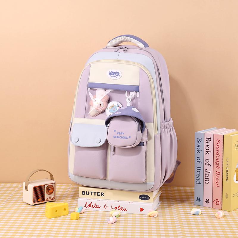 Large Capacity Backpack Color Block Student Schoolbag