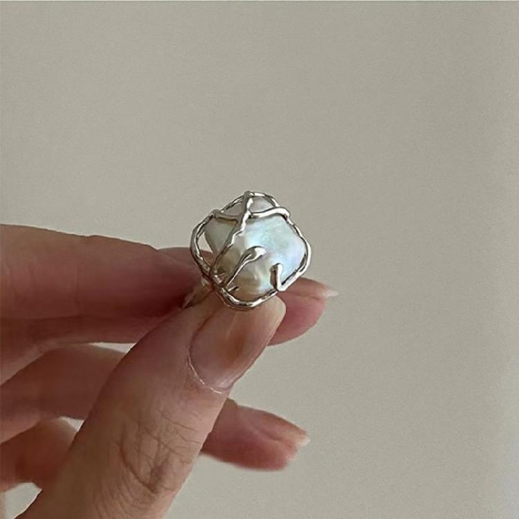 Hollow Moon Stone Rings for Women Y2K Flower Bud Open Ring Vintage Jewelry