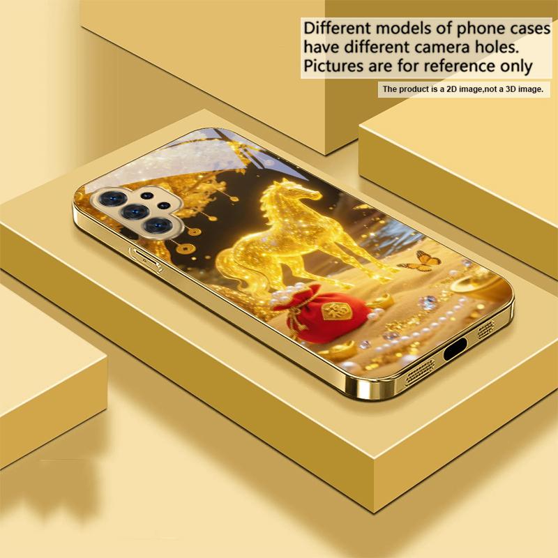 The Golden Fighting Horse For Samsung A 31 32 33 34 35 14 15 13 16 25 26 50 52 53 54 55 56 70 71 72 73 Golden Glass Phone Case