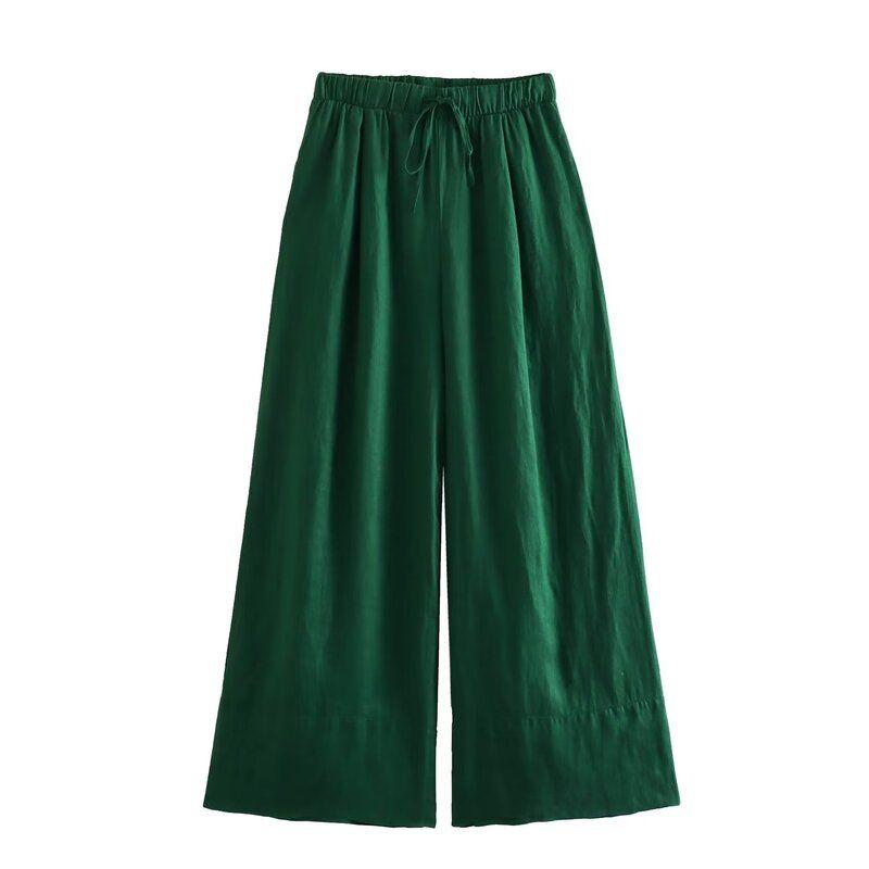 Fashion Style Summer Fashion Women's Wear Long Sleeves Pocket Linen Shirt High Waist All-Match Wide Leg Pants 4786090