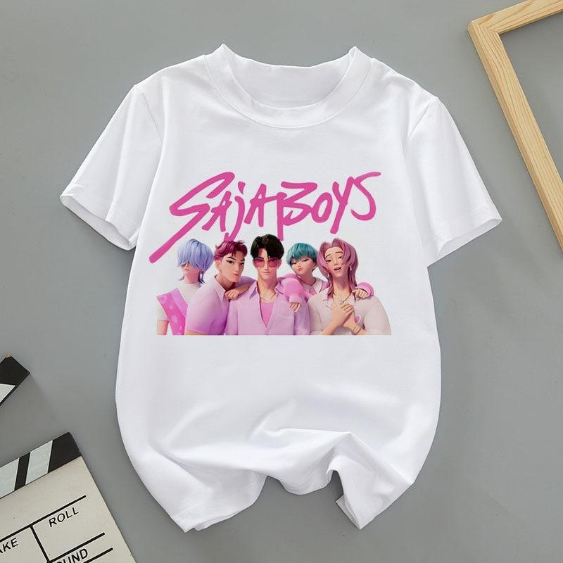 

K-POP Saja Boys Print Short-Sleeved Spring Family Clothing for Boys and Girls Cute Cotton T-shirt for Boys and Girls 160