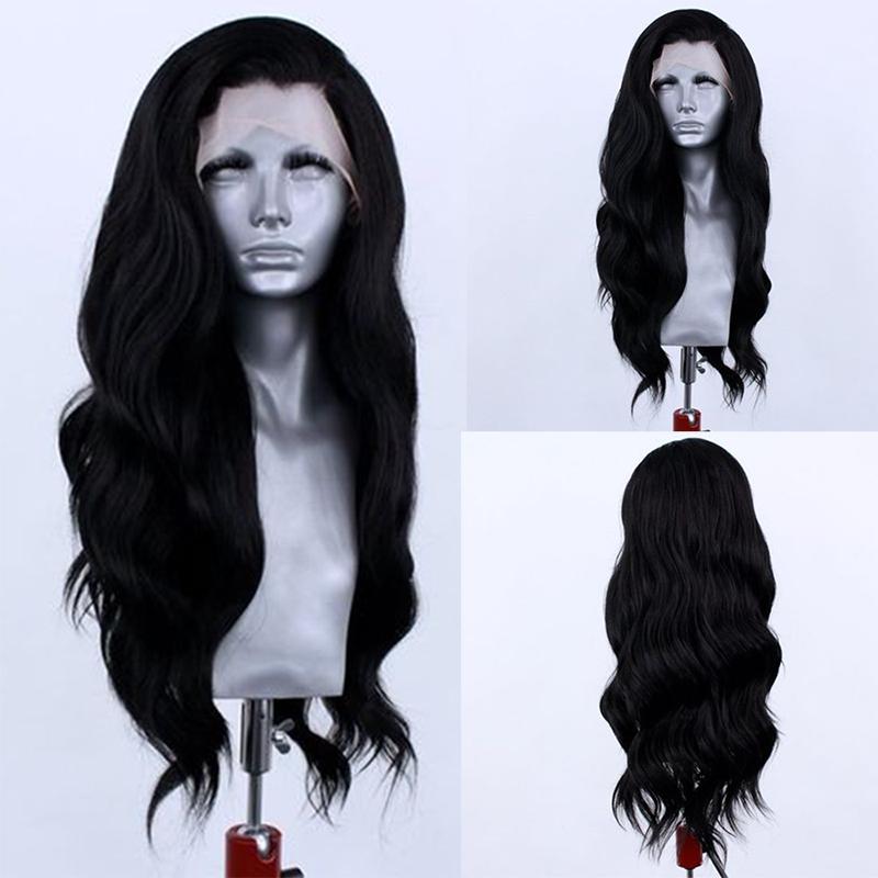 

AIMEYA Synthetic Black Lace Front Wig for Women Natural Wave Free Part Natural Hairline Heat Resistant Daily Wear Cosplay Wigs (black,18inches&1 PC)