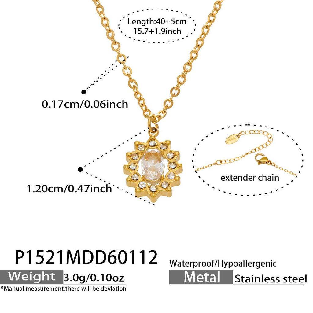 Douyin Trend Wassertropfen Strass Zirkon Anhänger Halskette & Ohrringe Damen Set, 18 Karat Vergoldeter Edelstahl.