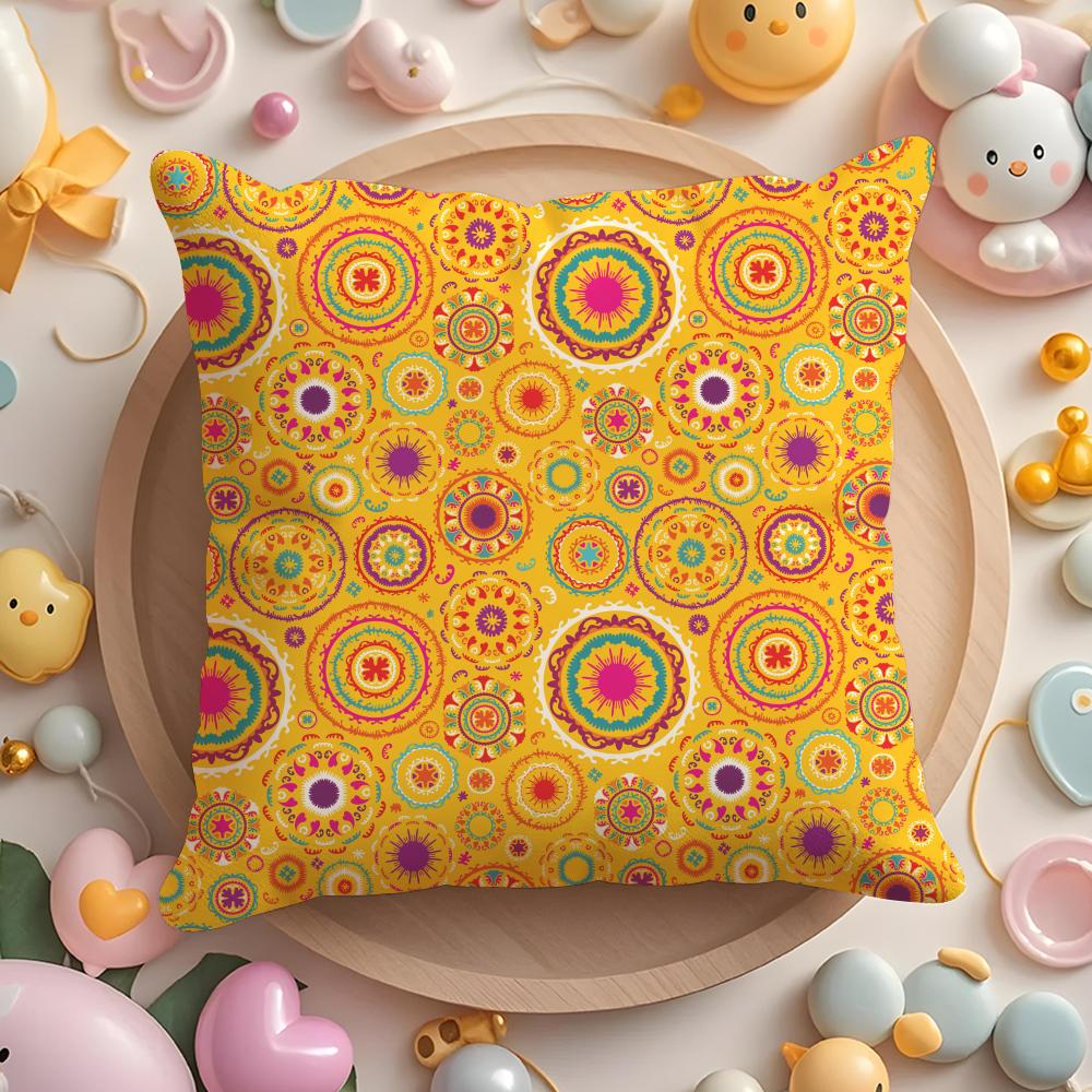 Indian Ethnic Pattern Cushion Cover Home & Car Multi-Scene Pillow Cover - Reversible, Soft & Durable for Daily Use