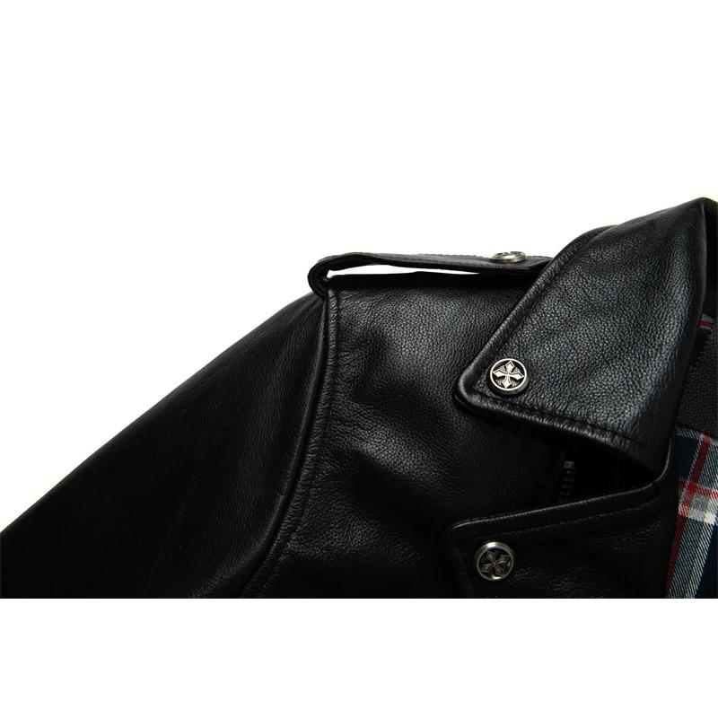 Giacca in vera pelle di vacchetta di taglia cinese da uomo, cappotto in pelle, abbigliamento da motociclista, abbigliamento da equitazione, giacca in pelle da motociclista alla moda autunnale da uomo