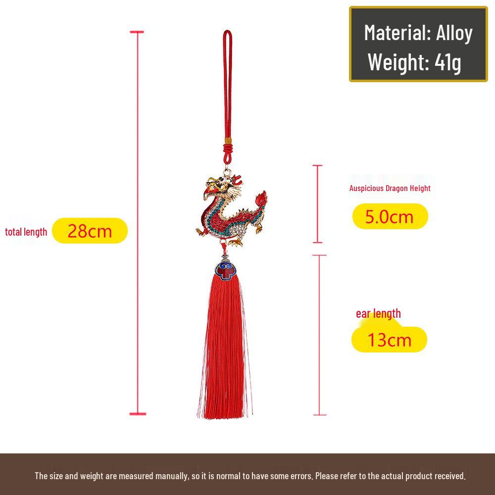 Diamond-Studded Auspicious Dragon Pendant with Red and Gold Tassel