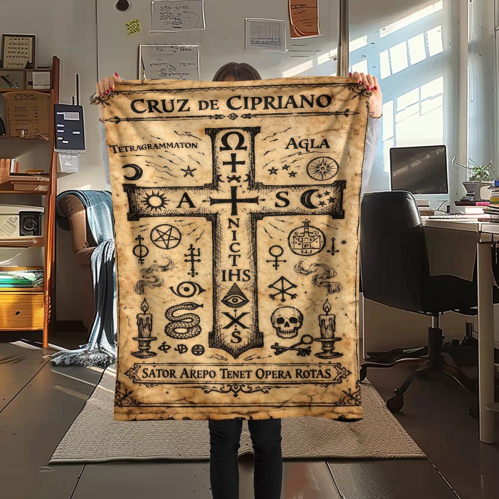 1 szt. Koc flanelowy z nadrukiem symbolu Szatana, Wysoka jakość, Na wszystkie pory roku, Wystrój domu, Ciepło i komfort, Idealny na prezenty świąteczne
