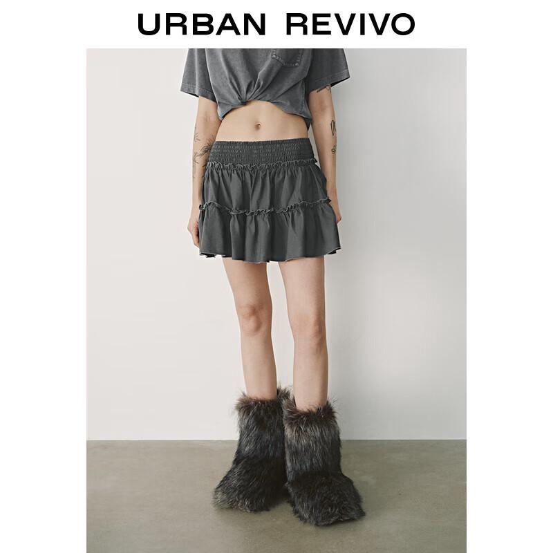 UR 2025 Spring Women s Smocked Ruffle High-Waist A-Line Skirt L(XL-XXL)