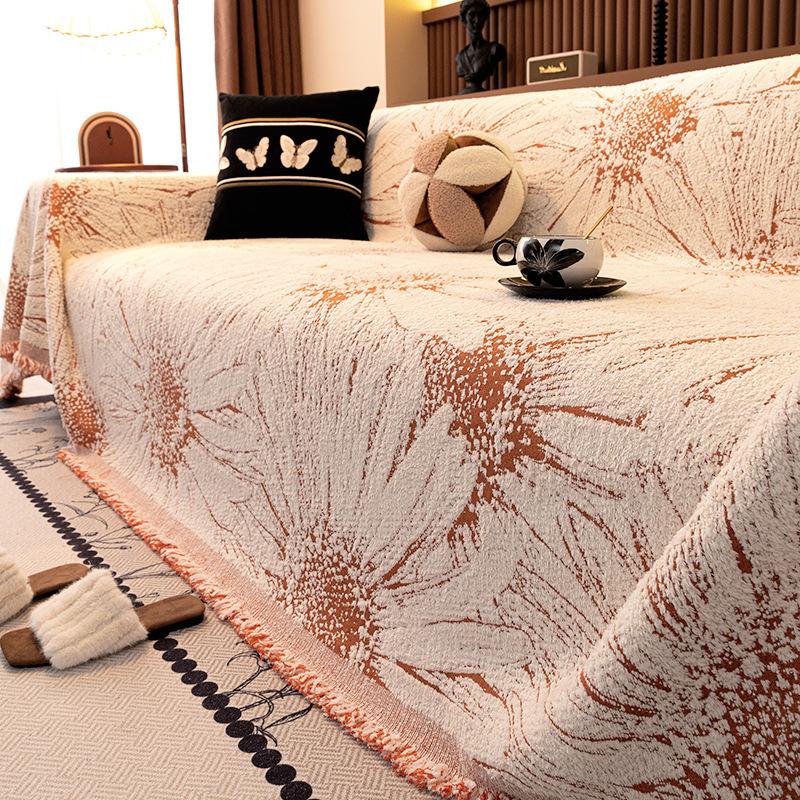 Half Fleece Flower Sofa Cover With Tassels Non Shedding Autumn Winter Sofa Blanket Towel Anti-Dirt Couch Cushion For Living Room