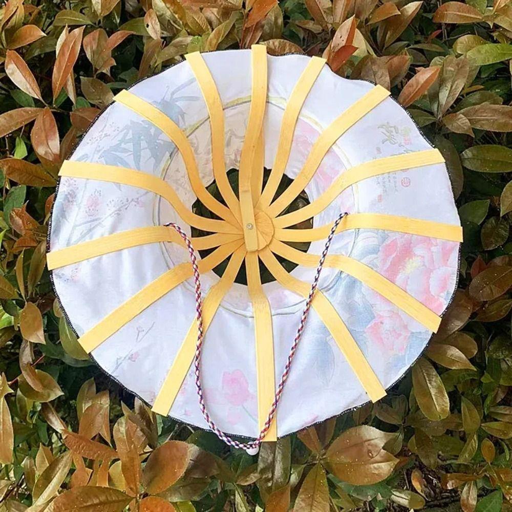Foldable Fan Sun Hats Wide Brim Bamboo Sunscreen Cap Women Sunhat Folding Fan Hat  Summer
