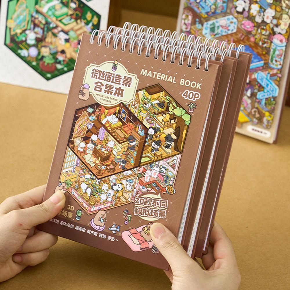 3D Cabin Scene Stickers Book Visual Stacking Cartoon Miniature Scene Sticker DIY Cabin Scene Toy Game Stickers