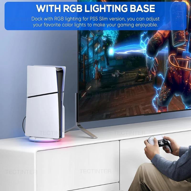 RGB Vertical Cooling Stand for PlayStation PS5 Slim Disc/Digital Edition Console Anti-Slip Base Bracket Holder Game Accessories