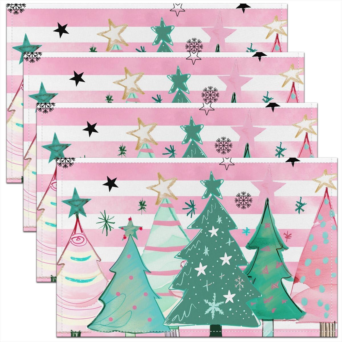 

Christmas Placemats 12x18 Inch Green Xmas Trees Retro Red Truck Table Mats Winter Scenery Rustic Style for Kitchen Dining Table 4pcs