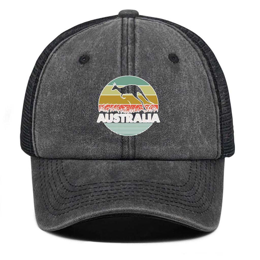AUSTRALIA" Kangaroo Print Adjustable Baseball Hat, Dad Hat Inelastic Multicolor Solid Color Fashion Snapback Mesh Cap