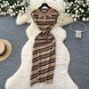 Chic summer new high-end retro polo collar sleeveless waist slim slanted striped knitted dress