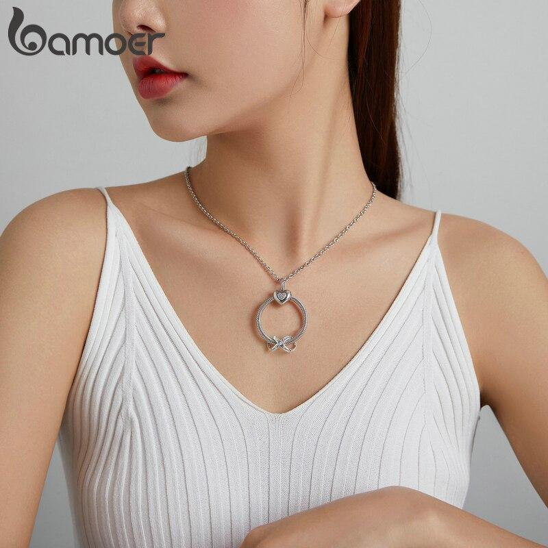 Conjunto de Joias BAMOER Prata Esterlina 925 Colar Corrente Base Pingente Coração Amor para Mulheres Fabricação de Joias da Moda