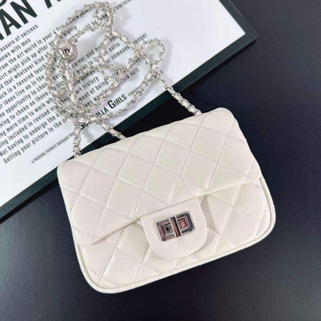 New sheepskin rhombus chain bag silver buckle gold ball square fat leather small square bag single shoulder messenger bag women