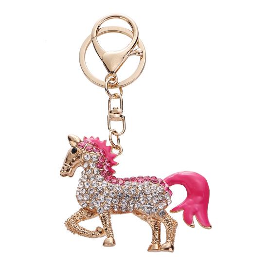 Keychain Pendant Chinese Style Rhinestones Inlaid 3D Chinese Zodiac Horse Design Key Chain Metal Charm Bags Keyring