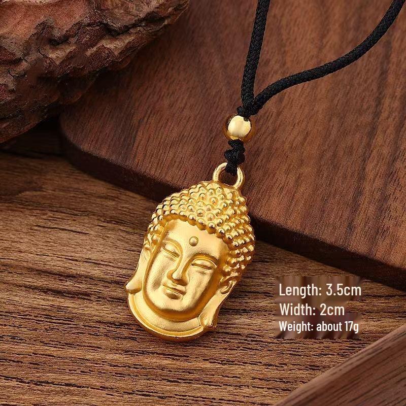 Vergoldete Damen Buddha Kopf Anhänger Halskette mit Sicherheitsverschluss - Hochwertiges simuliertes Gold Tathagata Schmuckaccessoire