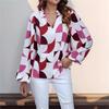 2024 Autumn Women's V-neck Printed Pullover Top - European & American Fashion