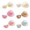 Sun Straw Hat Kids Girls Large Wide Brim Travel Beach Cap Sweet Flower Bowknot Sun for Protection Hat with Shoul