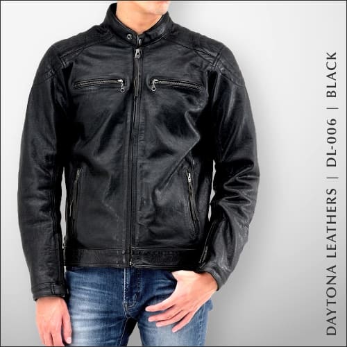 Daytona Motorcycle Leather Jacket Genuine Leather (Waxed) Spring/Autumn Cafe Riders DL-006 Black XL Size (Men's) 23703
