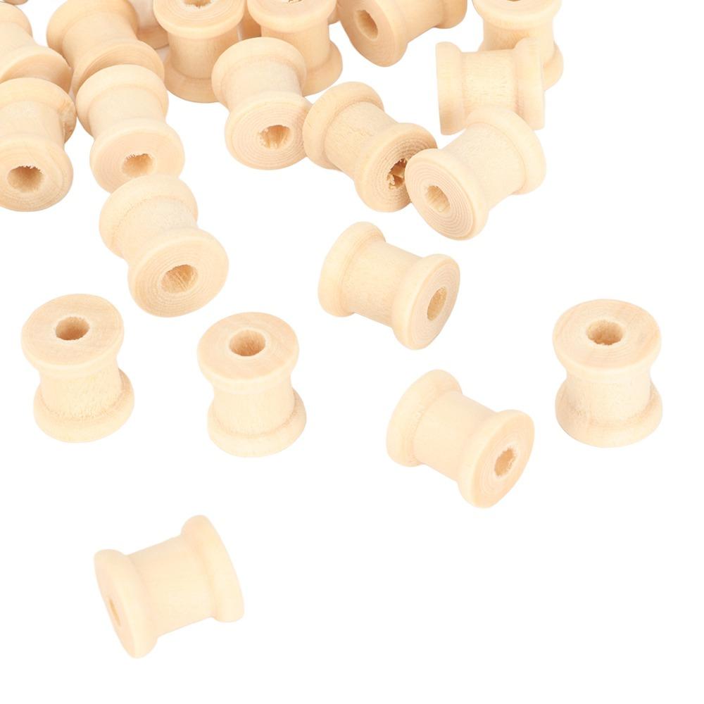 300Pcs Polished Wooden Bobbins Unfinished Barrel Shaped Spools Smooth Empty Wood Spools DIY Craft