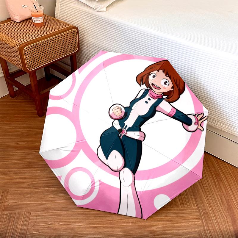 Ochaco Uraraka pattern, automatic folding umbrella, portable and foldable design, 8 ribs, a Christmas or birthday gift.