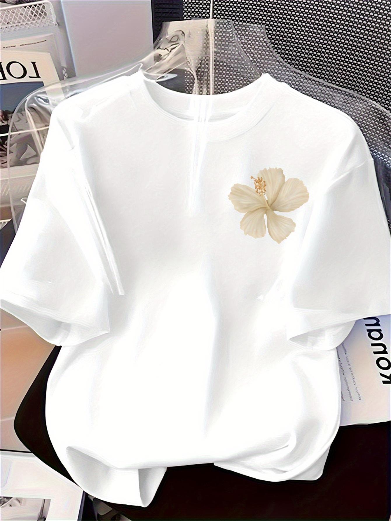 

European sizes Floral Print T-Shirt - Minimalist Flowy Fabric Top, Machine Washable Everyday & Formal Blouse for Year-Round Wardrobe Staple 4XL