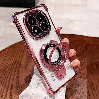 Luxury Plating Magnetic Bracket Shockproof Case For Xiaomi Redmi Note 14 13 Note14 Pro Plus 14C 14S 13C 4G 5G Stand Holder Cover