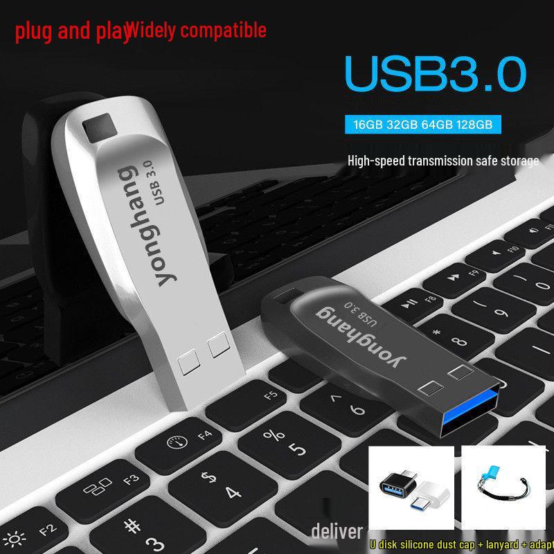 High-Speed USB 3.0 Dual-Use Flash Drive: 128GB, 64GB, 32GB, 16GB - Compatible with Mobile, PC, and Car Audio
