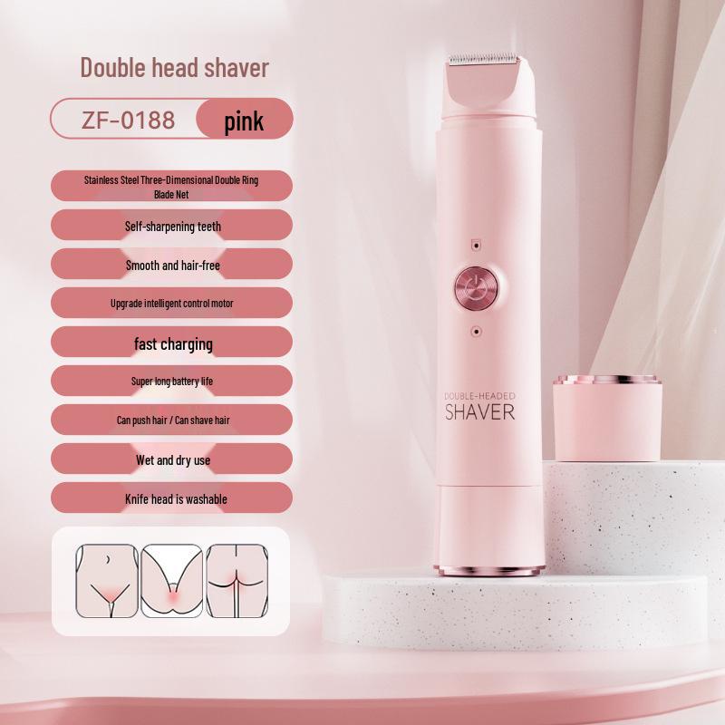 

Dual-Head Hair Remover & Epilator for Men & Women - Underarm, Private Parts, Leg, Stubble Trimmer, Shaver, 2-in-1 English розовый
