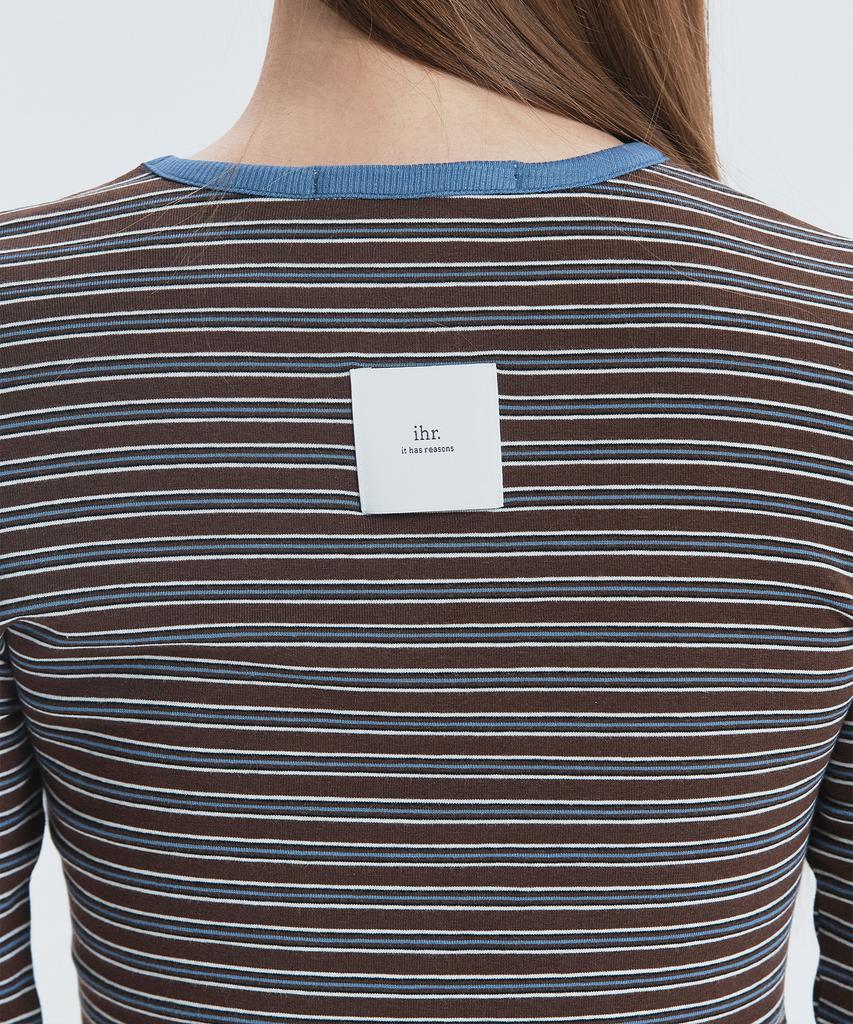IHR Color Neck Striped Long Sleeve / Brown