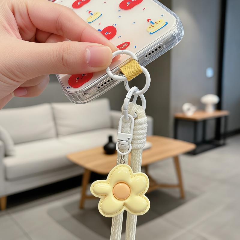 Cute Flower Pendant Phone Lanyard Soft Durable Nylon Detachable Buckle For Commute School Use