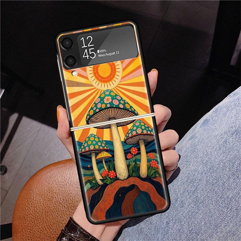 Boho Hippy Mushroom Sunrise Phone Case For Samsung Z Flip 7 6 5 4 3 Galaxy ZFlip7 ZFlip6 ZFlip5 ZFlip4 ZFlip3 5G Print Cover