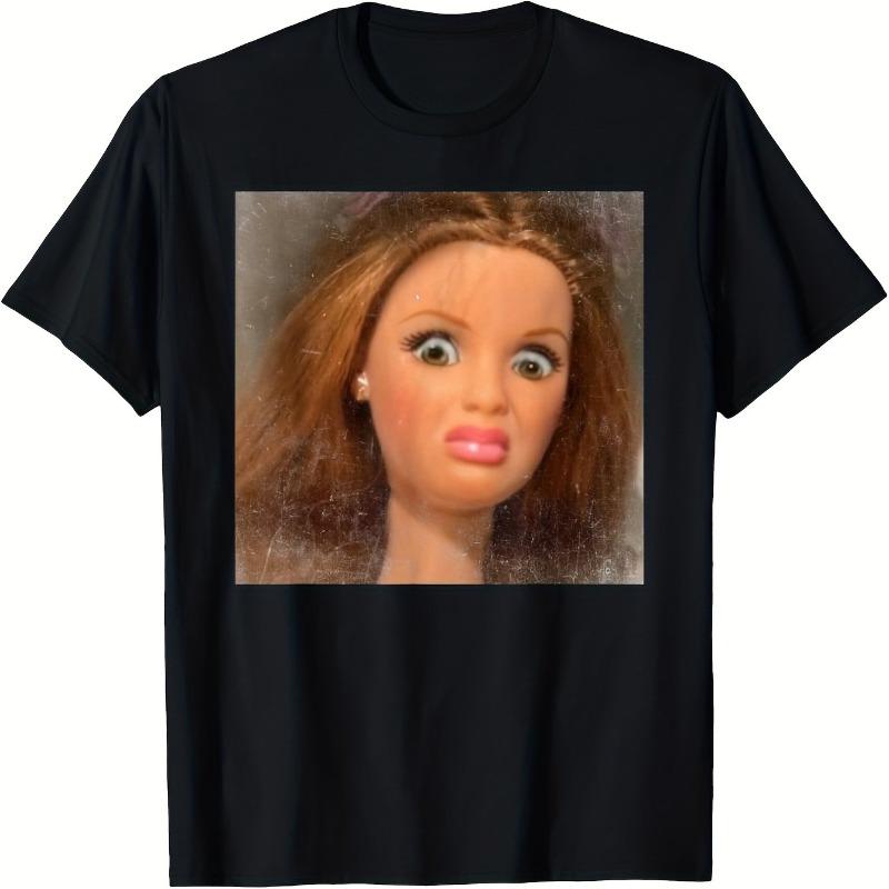 Camiseta Meme Divertida com Rosto de Boneca Retrô para Unisex e Mulheres Verão Nova Moda Casual Camiseta Y2K