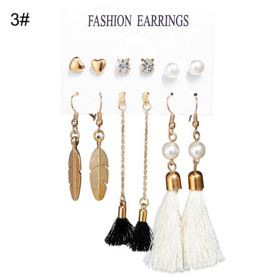 6Pcs/Set Bohemia Women Tassel Hook Earrings Ear Stud Set Jewelry Accessories