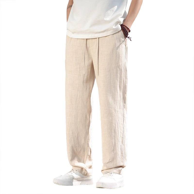 Herren Japanische Retro Leinenhose - Leicht, Atmungsaktiv, Lockeres Gerades Bein, Baumwollmischung, Lässige Lange Hose, Übergröße Verfügbar