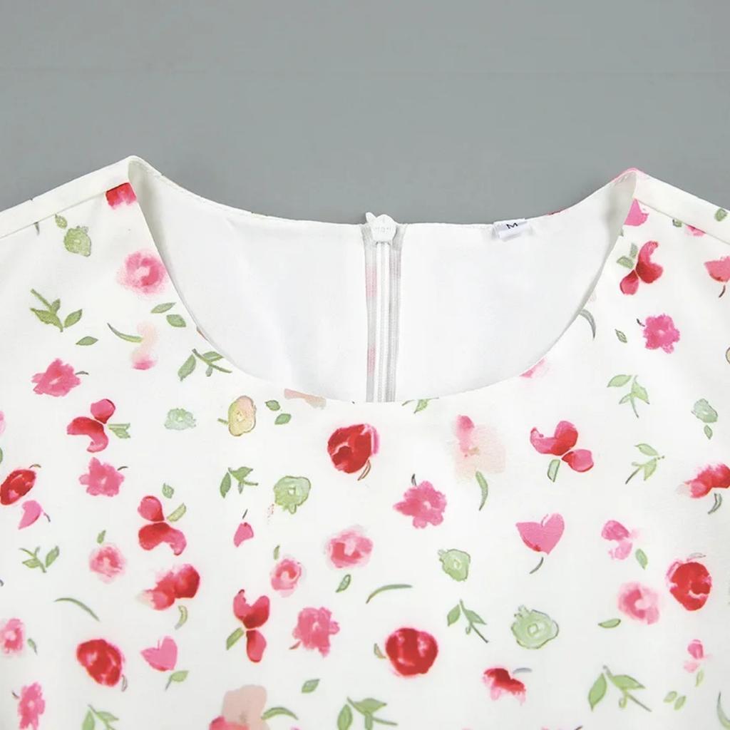 LYRIA Printed Floral Long Dress for Women Slim High Waist Puff Short Sleeve Dress Fashion Commuting Dress Fmale