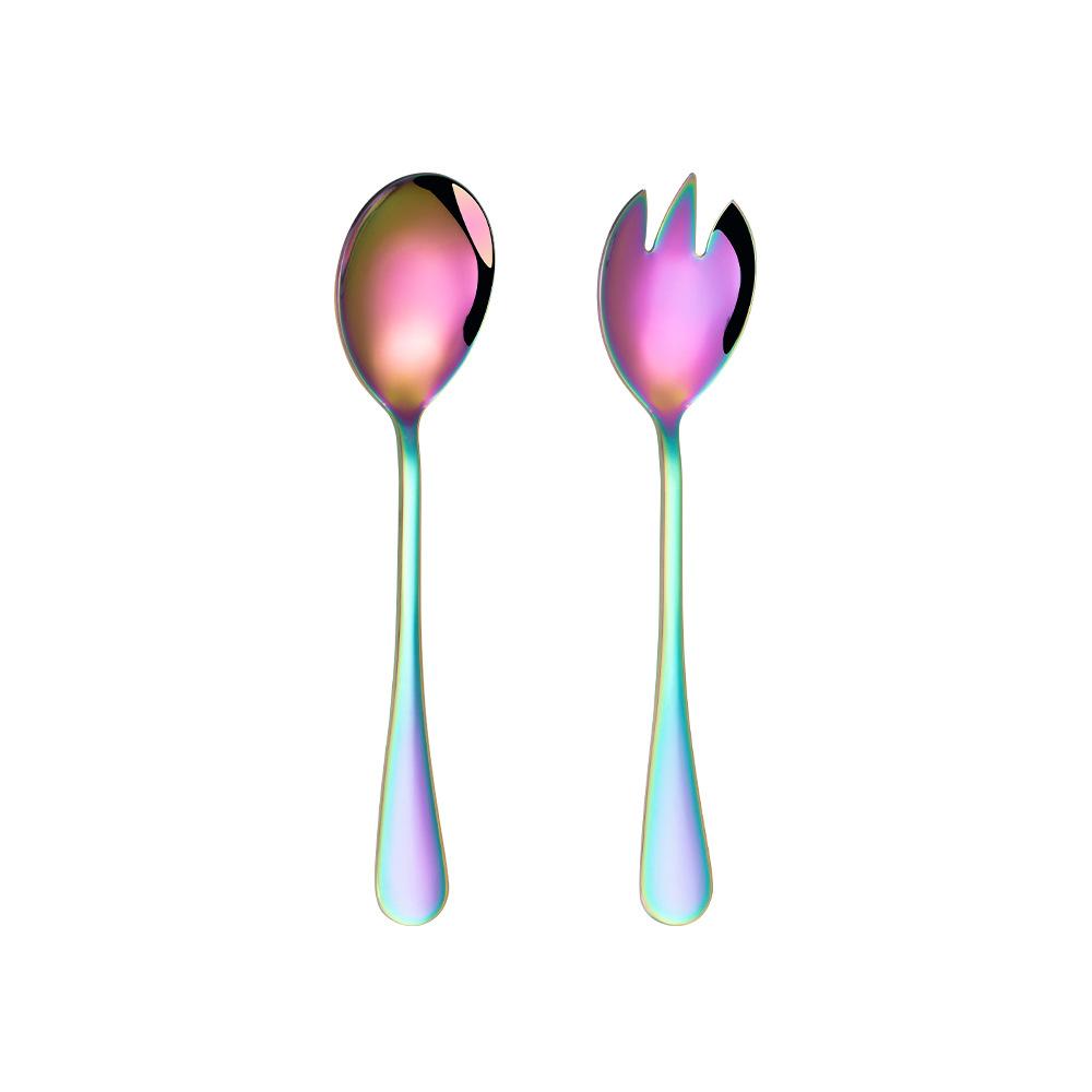 2PCS Golden Salad Spoon Fork Salad Spoon Stainless Steel Cutlery Set Service Spoon Set Colorful Unique Spoon Kitchen Tool ADM