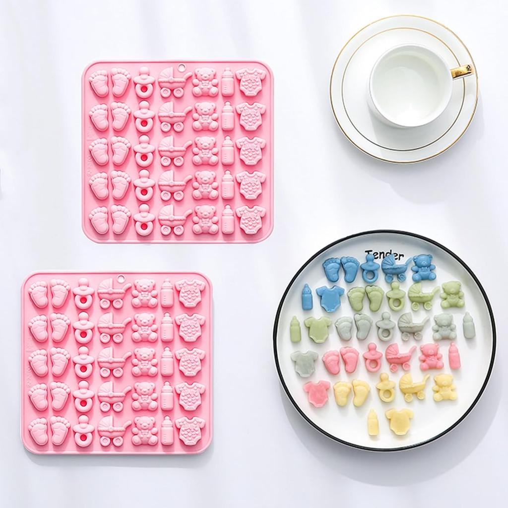 2pcs Baby Shower Chocolate Mold, 35 Cavity Cute Baby Silicone Molds Baby Onesie Baby Bottle Pacifier Molds Baby Shower Candy Mold For Cake Decoration