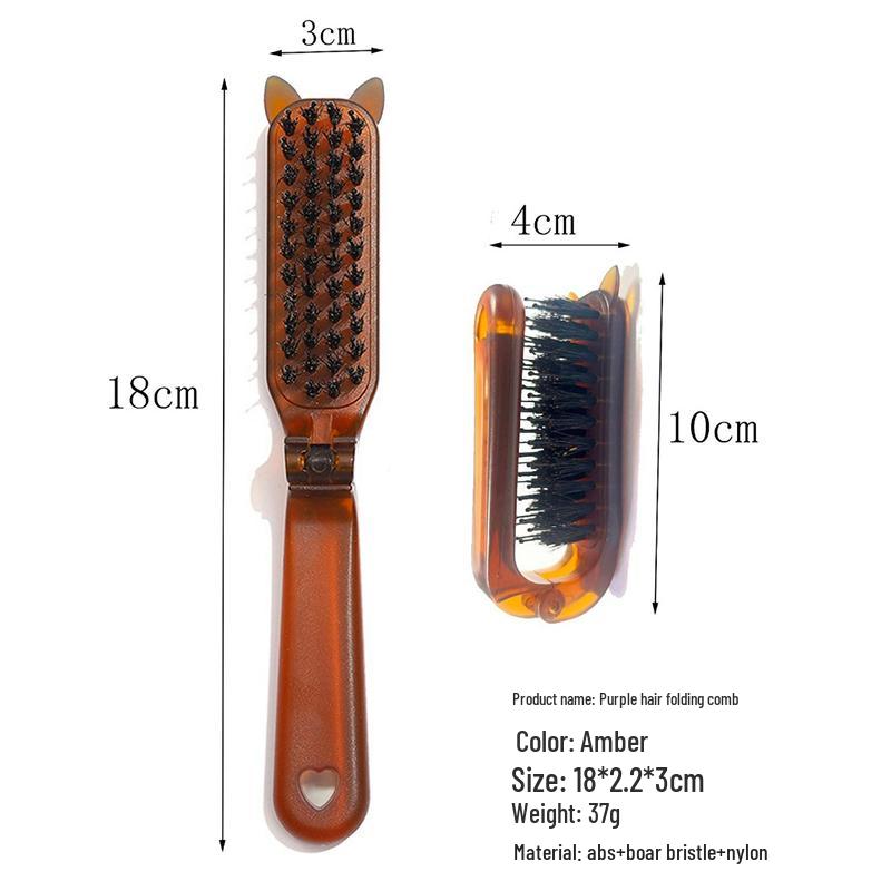 Fluffy Tooth Three-Row Boar Bristle Hairdressing Comb - Wooden, Pointed, Long Handle for Teasing, Curling, and Styling