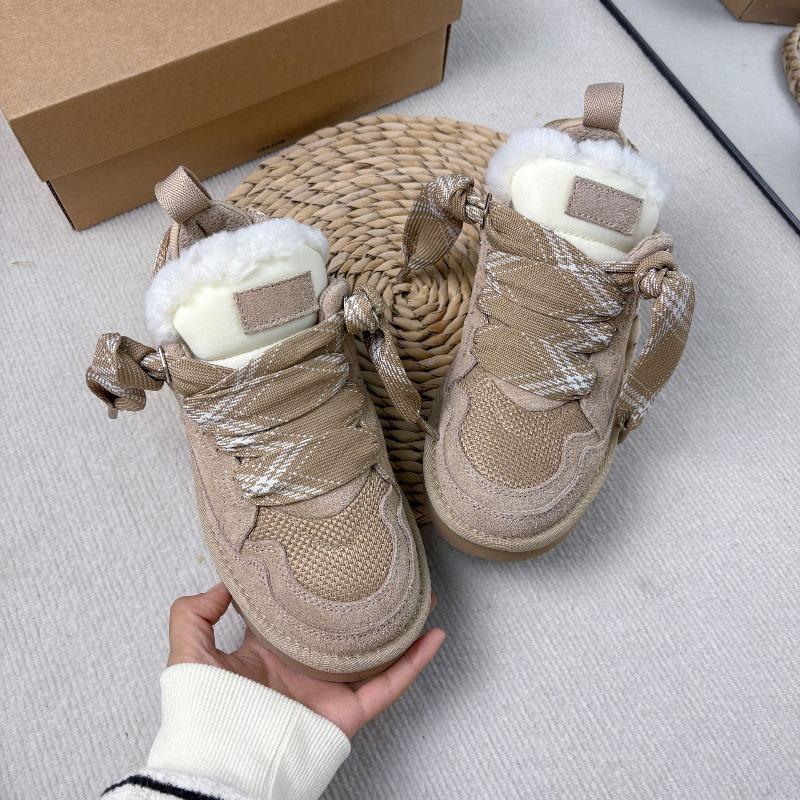 Mel Snow Boots Warm Winter Hairy Lazy Leather Boots Strap Boots Mel Low Short Boots Lace Up Leather Thick Bottom Cotton Station
